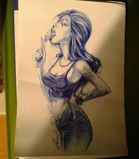 Девушка нарисованная ручкой