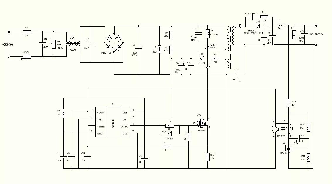 12v l2. Схемы импульсных блоков питания 3842. Импульсный блок питания на uc3842. Импульсный блок питания на uc3845 схема. Блок питания uc3842 схема включения.