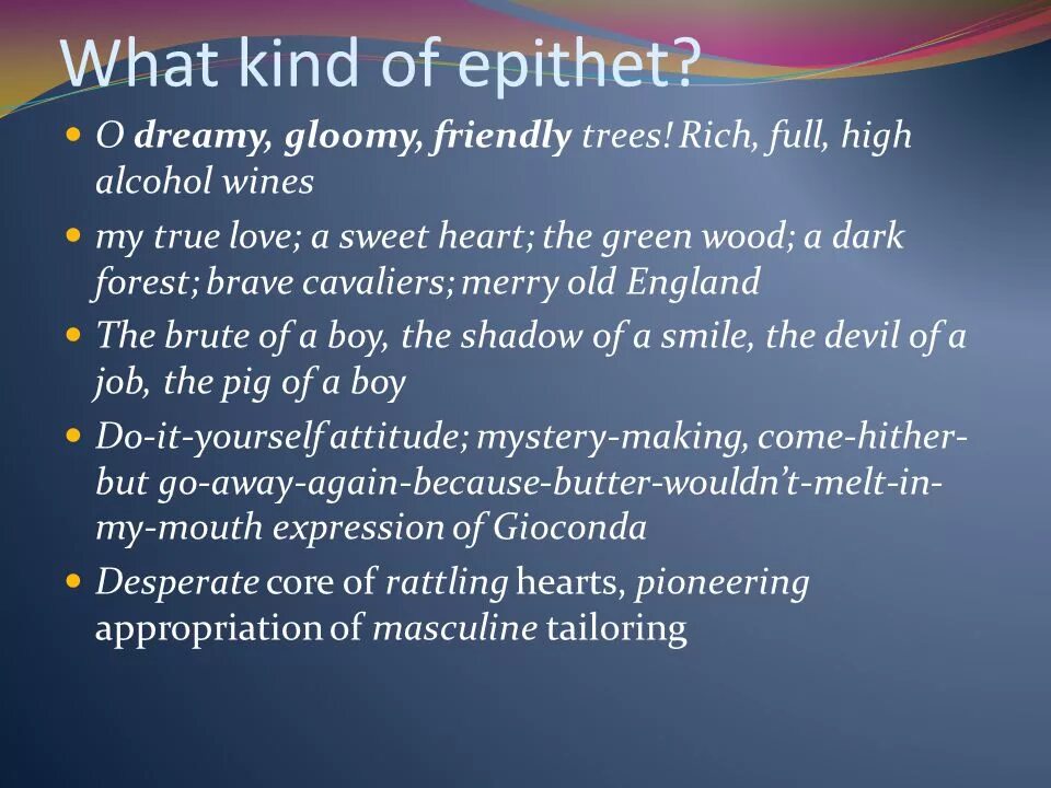 What is epithet. Types of epithets. Epithet stylistic device. Associated epithet.