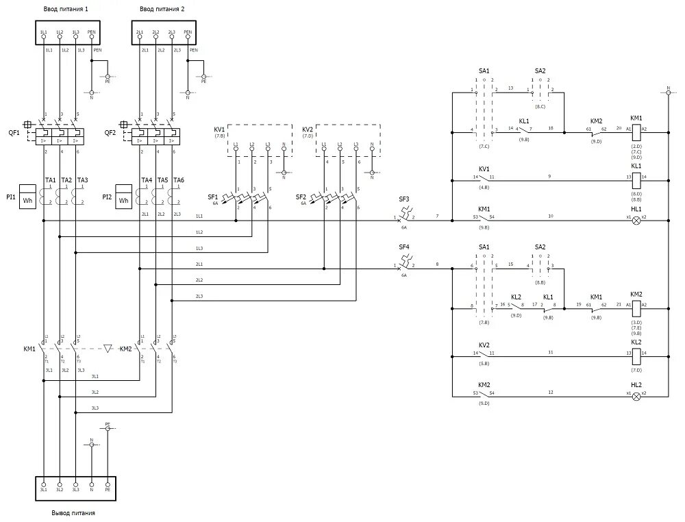 Схема АВР на ел-11м-15. Схема АВР С двумя реле контроля фаз. Схема АВР на 2 ввода с реле контроля фаз. Схема АВР на 2 ввода и секционник. Авр переключение