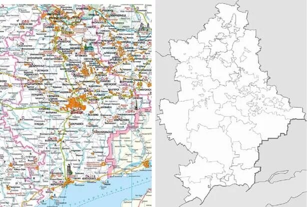 Донецкая область карта подробная с селами. Контурная карта Донецкой области физическая. Контурная карта Донецкой области. Карта Донецкой области подробная.