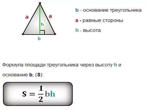 Площадь через сторону и высоту. Формула нахождения площади равнобедренного треугольника по высоте. Формула нахождения стороны треугольника через периметр. Как найти высоту треугольника по формуле. Формула нахождения треугольника через высоту.