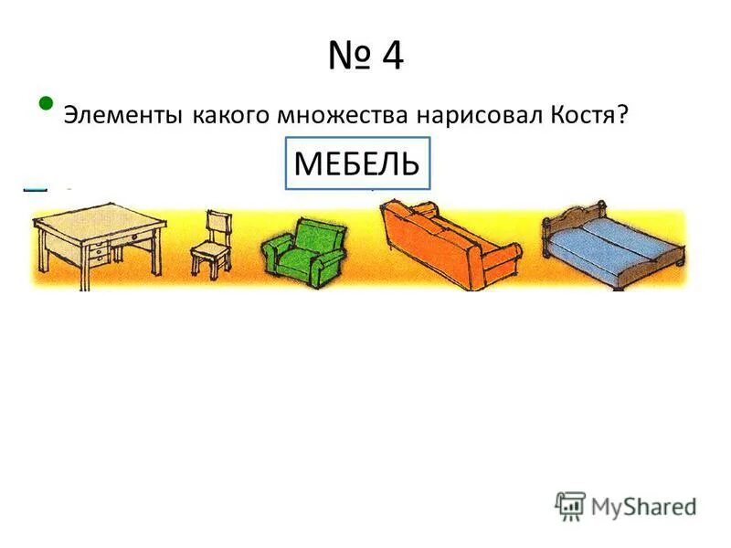 4 элемента множеств. Презентация множества 1 класс. множество элемент множества 1 класс. множества элементов 6 класс. мебель элемент множества.