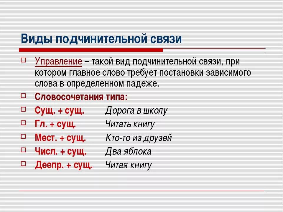 Виды подчинительных с примерами. Виды подчинительной связи. Подчинительная связь управление. Виды подчинител Ной связи. МВИД подчинительнсвязи.