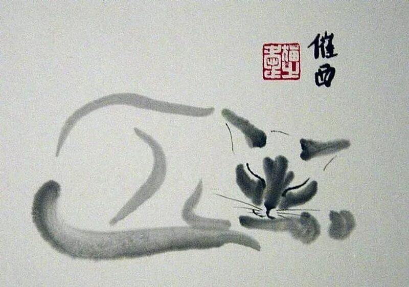 Как будет по китайски кошка. Кошки в японской живописи. Японские картины с кошками. Китайские коты ГУ Йинчжи. Кошка по фэншую.