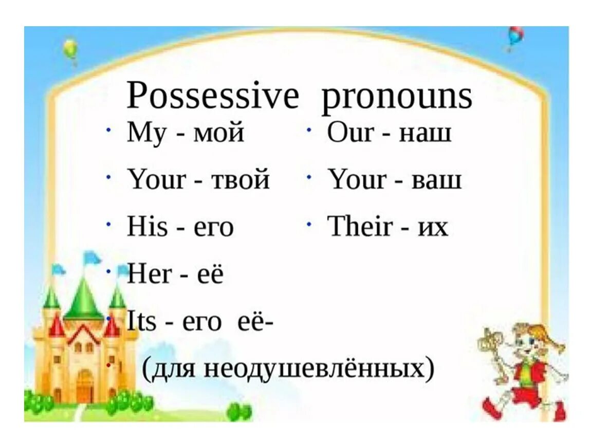 Притяжательные местоимения в английском 3 класс упражнения. Possessive pronouns для детей. Притяжательные местоимения в английском языке для детей. Possessive pronouns правило. Possessive pronouns правила.