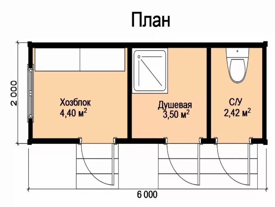 Планировка хозпостроек бани ХозБлок (Сарай) с навесом купить в Санкт-Петербурге