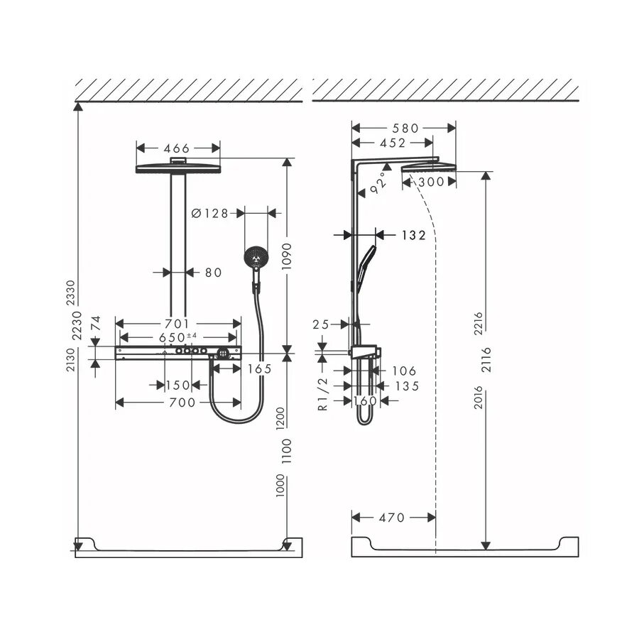 Размер смесителя для душа. Rainmaker select Showerpipe 460 2jet. 27106400 Rainmaker select 460 3jet Showerpipe. Душевая система Hansgrohe Rainmaker select 460 3jet Showerpipe с термостатом 27106400, хром. Hansgrohe Rainmaker select 460 3jet.