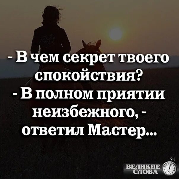 Спокойно полный. В чем секрет твоего спокойствия в полном. В чем секрет твоего спокойствия? — В полном приятии. В чём секрет твоего спокойствия в полном принятии неизбежного. В чем секрет твоего спокойствия мастер.