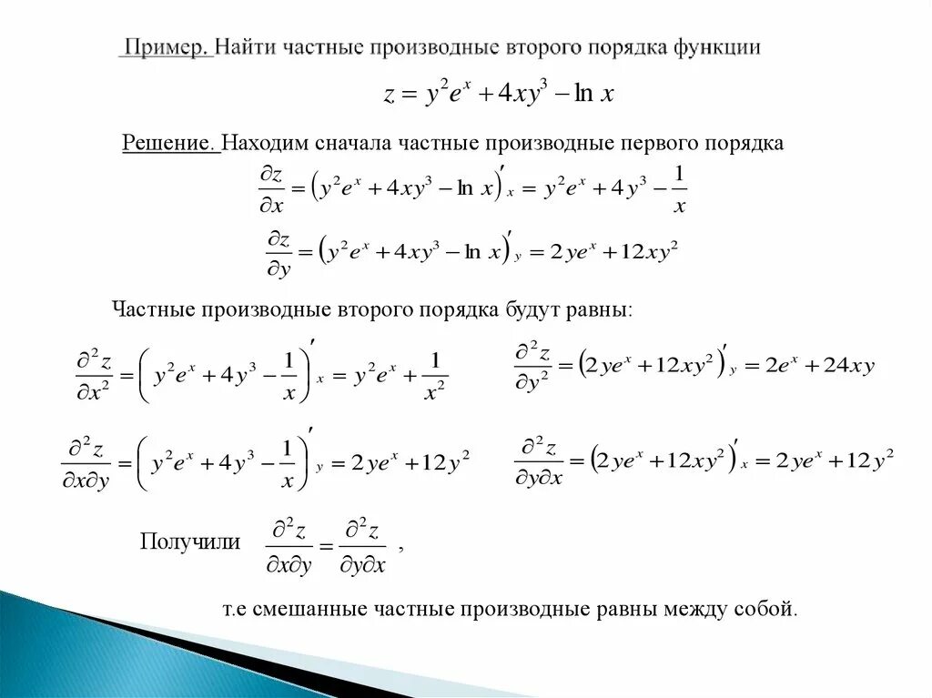 Решение производных с ответами. Частные производные второго порядка функции. Как найти производную 2 порядка функции. Как найти производную второго порядка примеры. Как найти производную второго порядка.