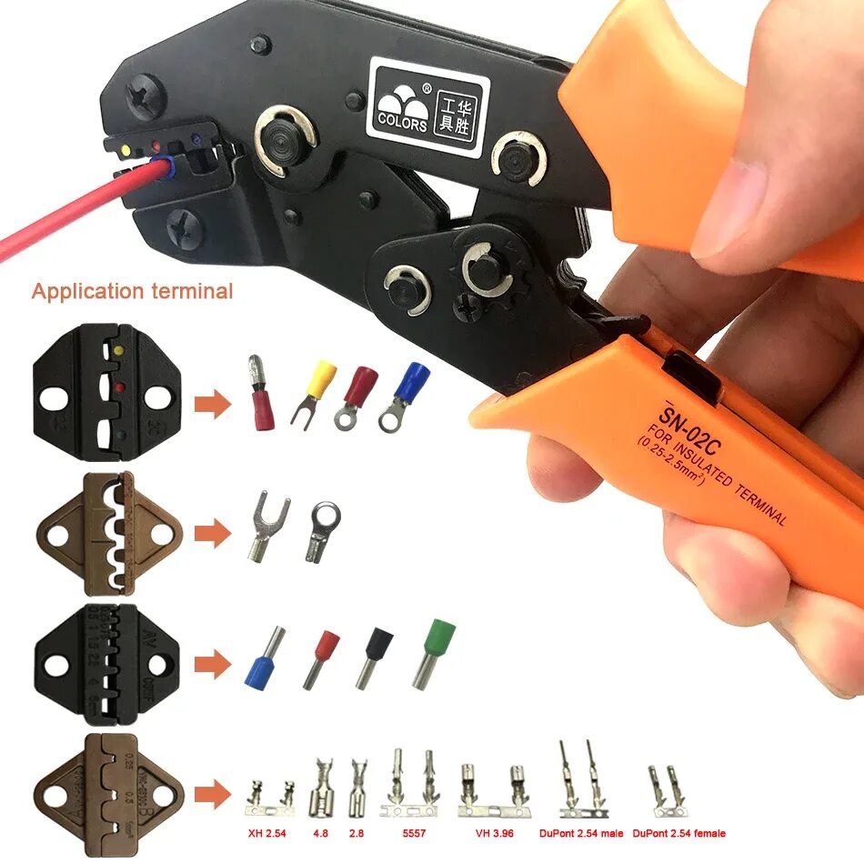 Кольцевой обжим. SN-02c обжимные клещи. Матрицы SN-48b. Кримпер для автомобильных клемм КВТ СТК 14. Инструмент для опрессовки клемм 6.3.