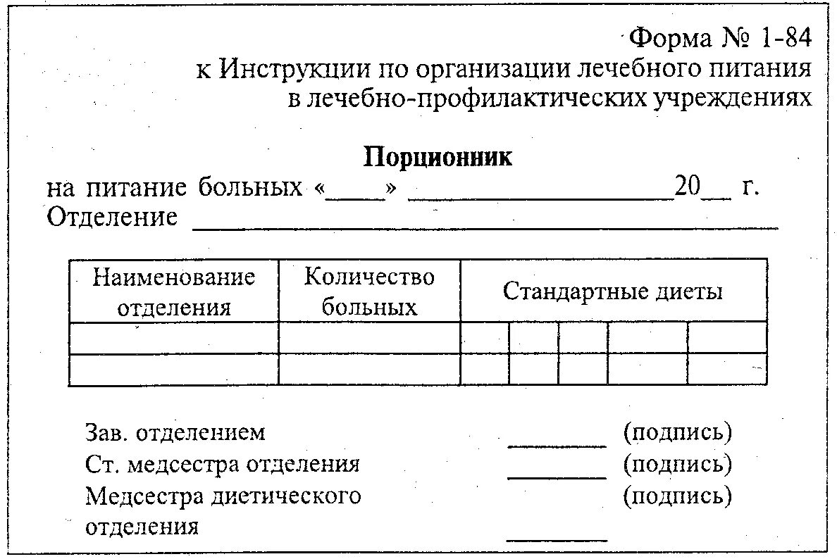 Пример заполнения порционника на питание больных. Форма порционника на питание больных. Порционник на питание больных форма 1-84. Выписать порционное требование для пищеблока. Бланки государственных учреждений