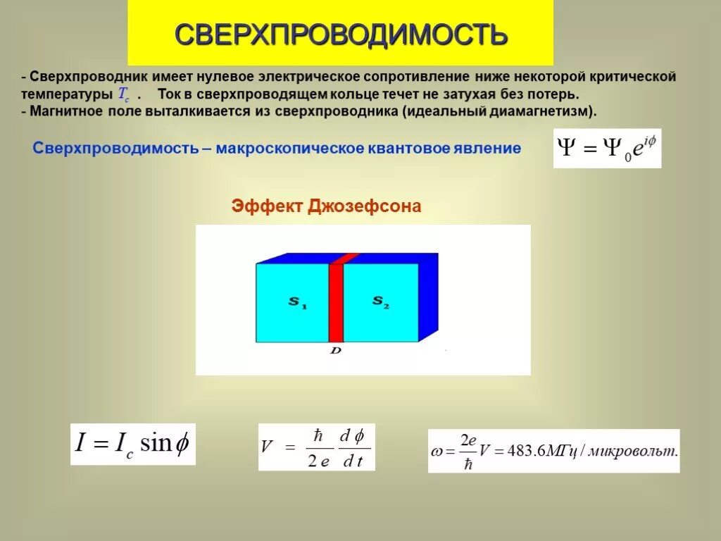 Нулевое магнитное поле. Сверхпроводимость эффект Джозефсона. Нулевое электрическое сопротивление. Формула сверхпроводника. Электрическое сопротивление сверхпроводимость.