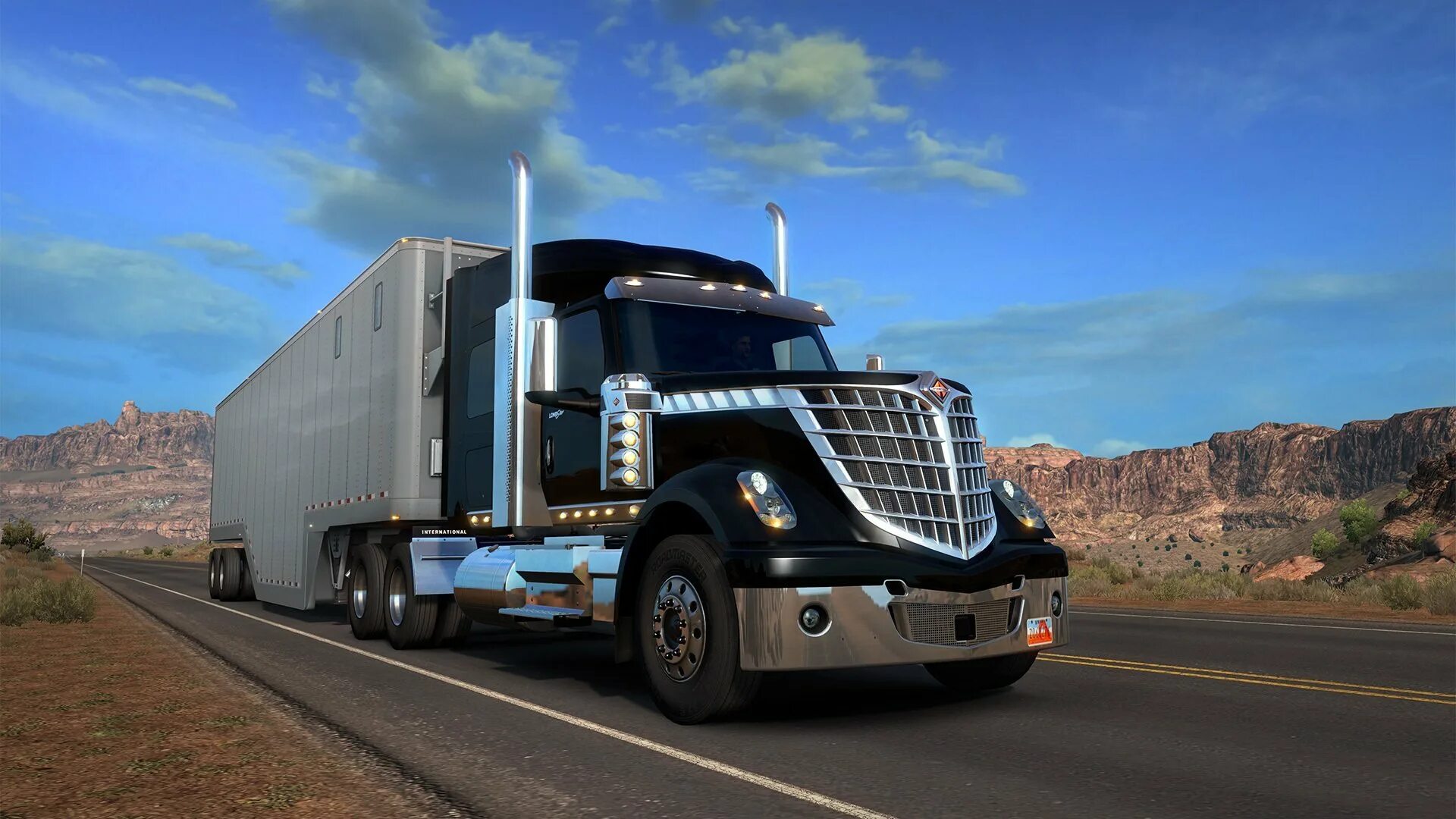 Какой из грузовиков едет. Грузовик International ATS 2. American Truck Simulator "грузовик Kenworth t660". АТС Американ трак симулятор. American Truck Simulator International Lonestar.