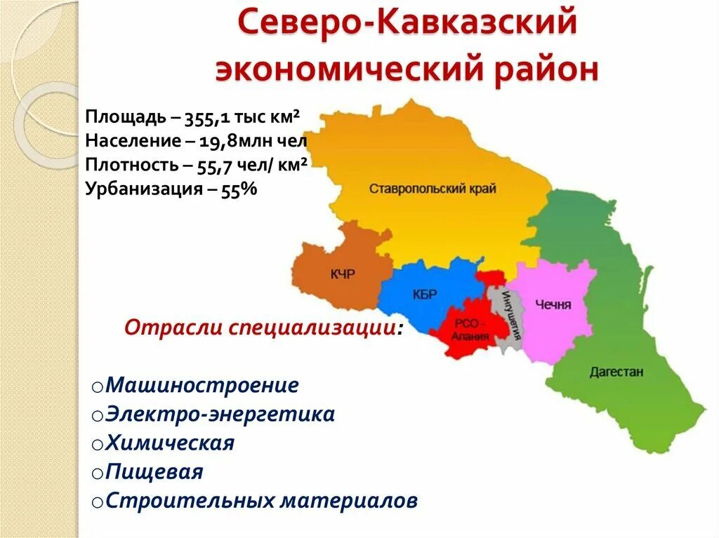 Государственные образования северного кавказа. Экономический район Европейский Юг Северный Кавказ состав. Северный Кавказ состав района на карте. Северный Кавказ экономический район на карте России. Промышленные центры Северный Кавказ экономический район.