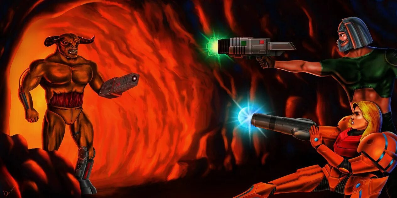Doom кроссовер samus. Мастер чиф, самус, думгай. Самус аран doomguy. Samus aran and doomguy. Samus x doom.