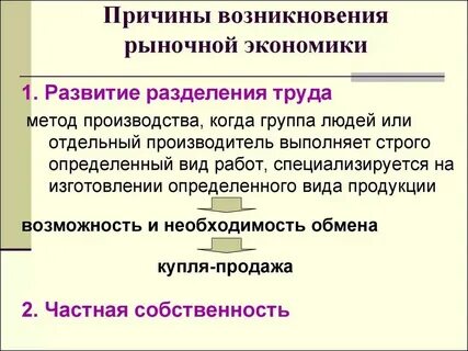Условиями существования рынка являются разделение труда