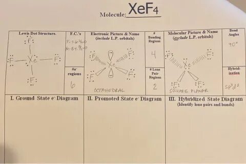 Solved XeF4 Molecule: Lewis Dot Structure. F.C.'s Electronic
