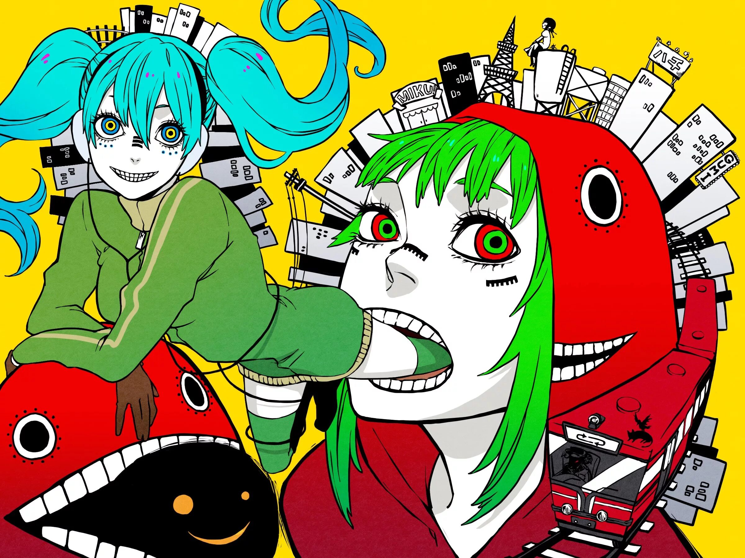 Хатсуне мику комикс. Gumi Megpoid Matryoshka. Gumi Vocaloid Matryoshka. Мику и гуми матрёшка. Гуми Вокалоид Матрешка.