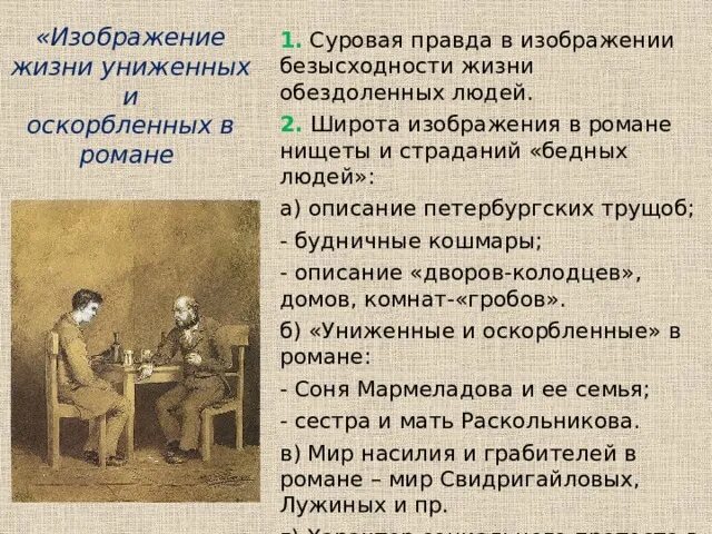 Широта изображение в романе нищета и страданий "бедных людей ". Суровая правда в изображении безысходности жизни обездоленных людей. Изображение жизни униженных и оскорбленных в романе. Достоевский Униженные и оскорбленные. Мир униженных и оскорбленных в романе