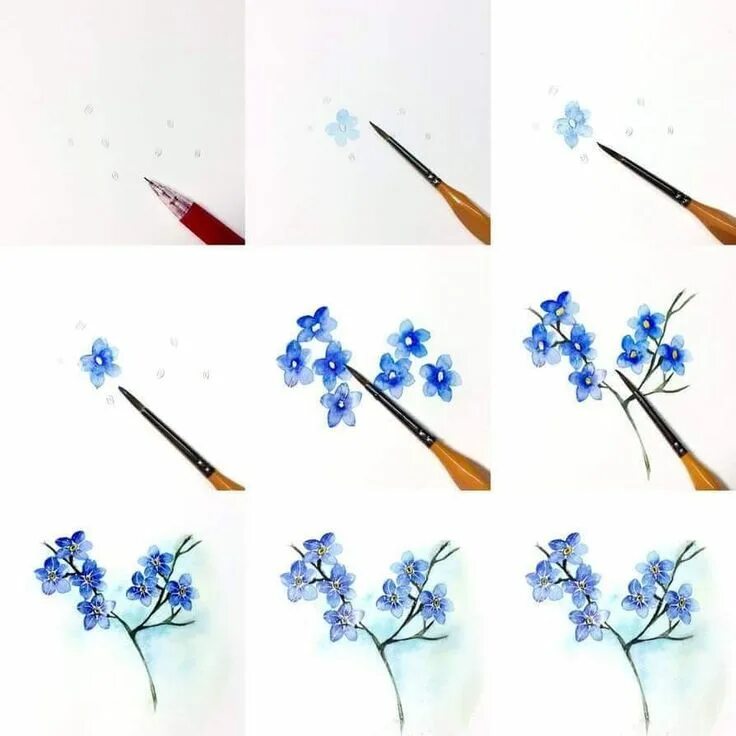 Цветы нарисованные кистью. Поэтапное рисование цветов акварелью. урок рисования цветов акварелью. цветы акварелью пошагово. уроки рисования акварелью цветы.