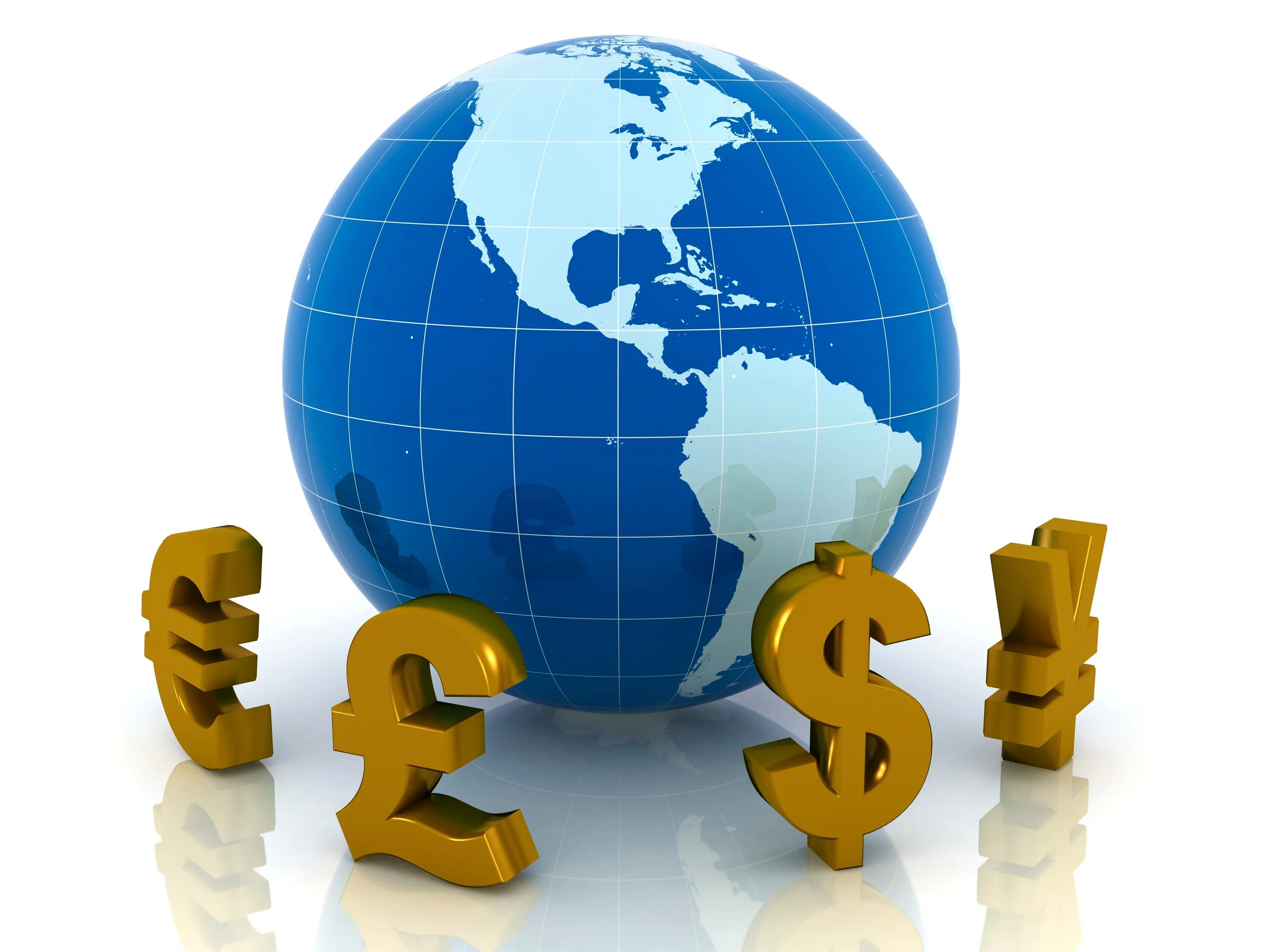 Глобус и валюты. Международный бизнес. Фото денег в глобусе.
