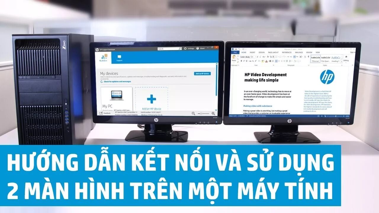 Add monitor. Connect two monitors to one computer.