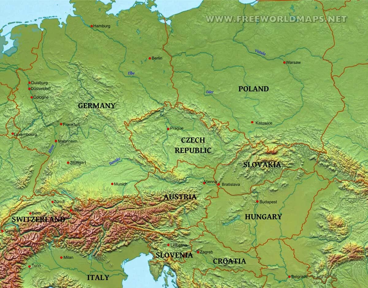 Карпаты какое государство. Карта Карпат. Рельеф центральной Европы. Рельеф центральной и Восточной Европы. Горы Карпаты на карте.