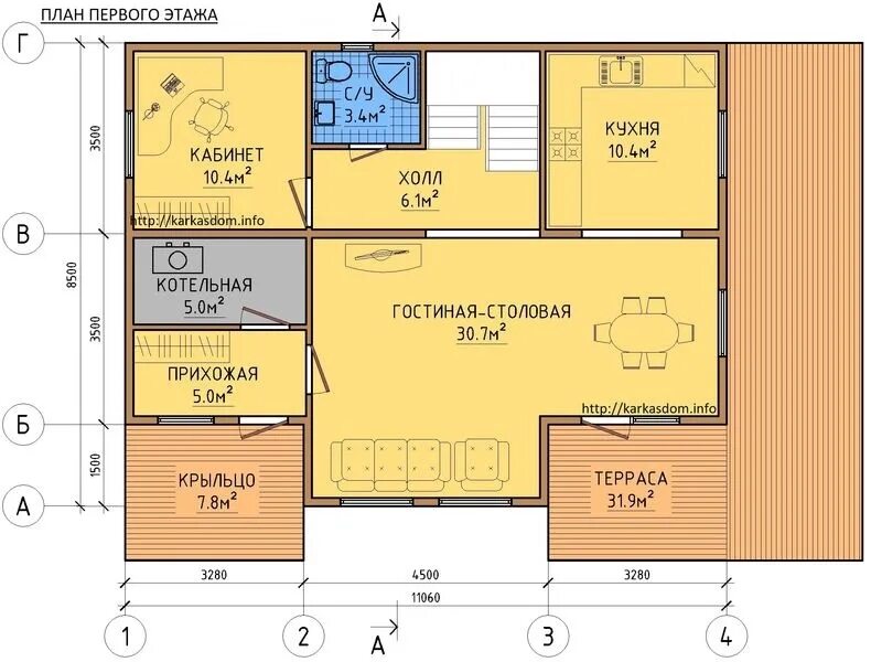 Проект каркасного дома 7х11 Каркасный дом 11 на 11 с мансардой "Ладога 2020 Д-3" заказать строительство от