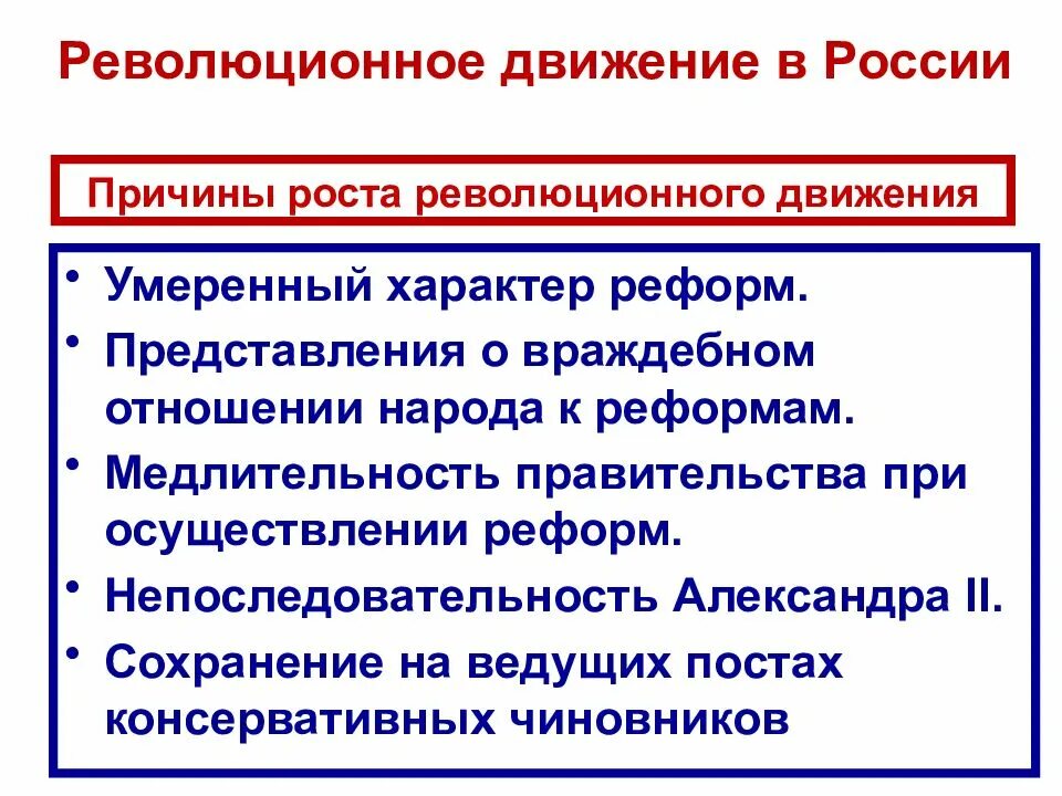 Революционное движение в России. Российское революционное движение. Причины роста революционного движения. Причины роста революционного движения при Александре 2.