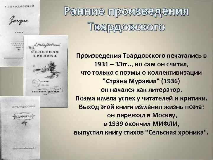 Какие произведения твардовского есть. Первые произведения Твардовского. Первые книги Твардовского.