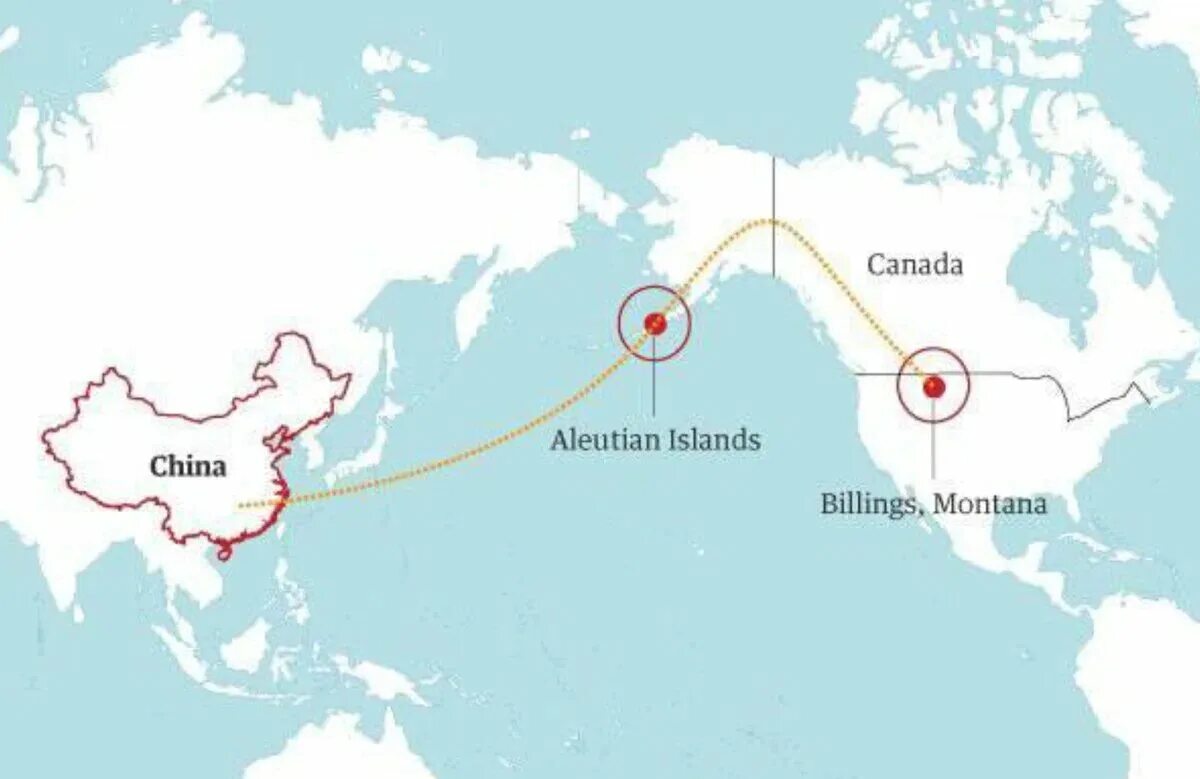 Траектория китайского шара над США. Маршрут полета из Китая в США. Путь китайского аэростата над американским. Траектория полета китайского шара. Китай аляска
