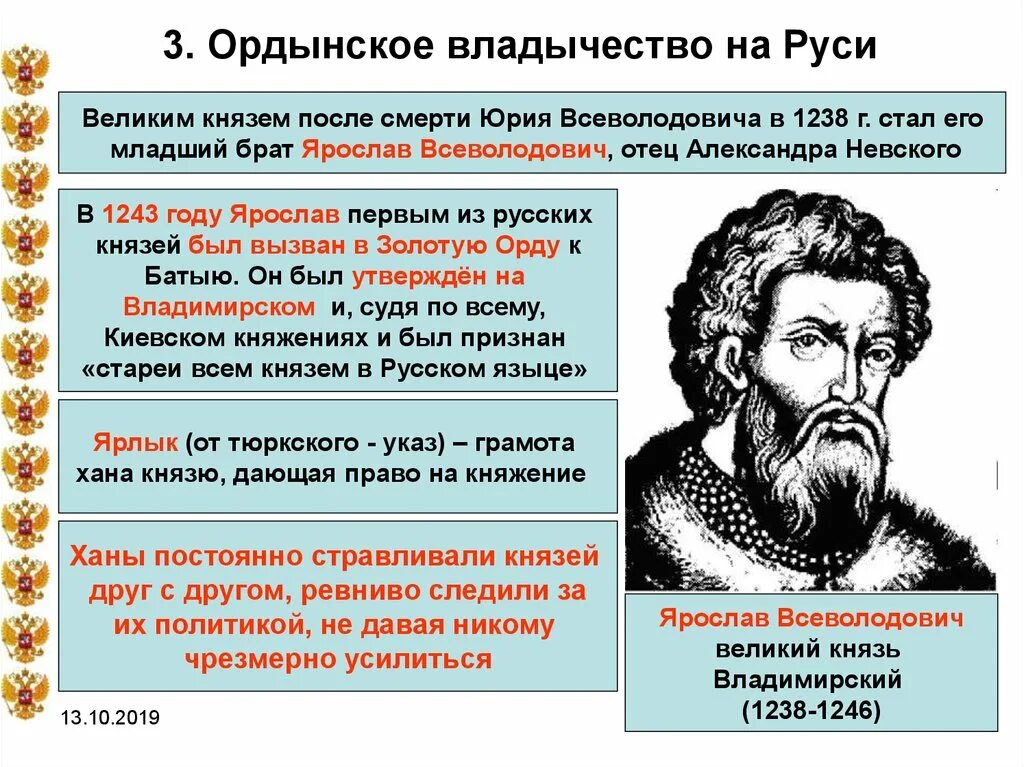 Начало ордынского владычества на руси. Ордынское владычество на Руси 1243.