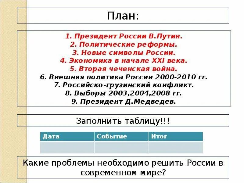 РФ В начале 21 века. Россия в начале XXI века. Внешняя политика России в начале 21 века. Таблица внешней политики России в начале 21 века. Россия в начале 21 века 6 класс