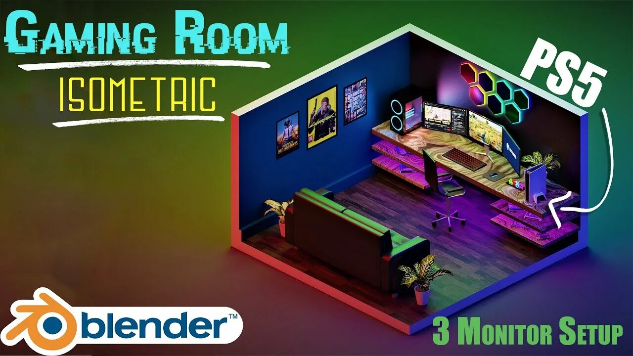 Room tutorial. Gaming room in blender. blender комната. 3d room blender. isometric gaming room blender 3d.