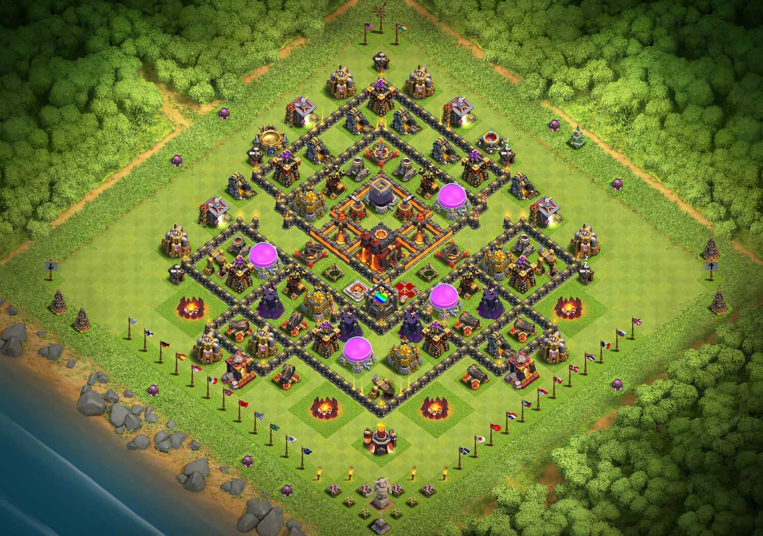 Лучшее тх clash of clans. Th9 Base. Clash of Clans th9 Base. Th10 Base Hybrid. Clash of Clans th9.