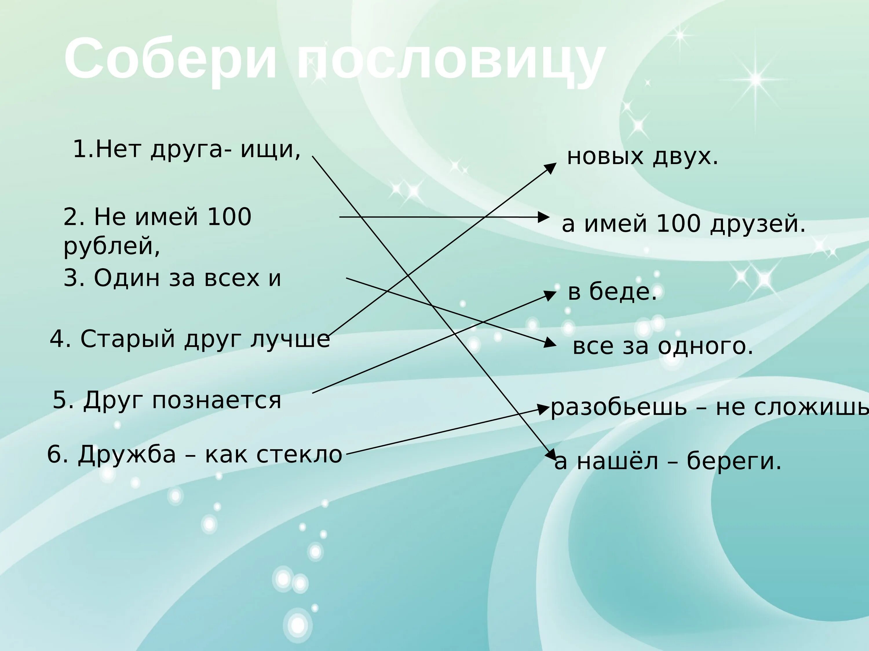 Пословица дружба не стекло. Собери пословицы о дружбе. Собери пословицу о дружбе презентация. Пословицы и поговорки о дружбе. Не имей СТО рублей, а имей СТО друзей. Старый друг лучше новых двух..