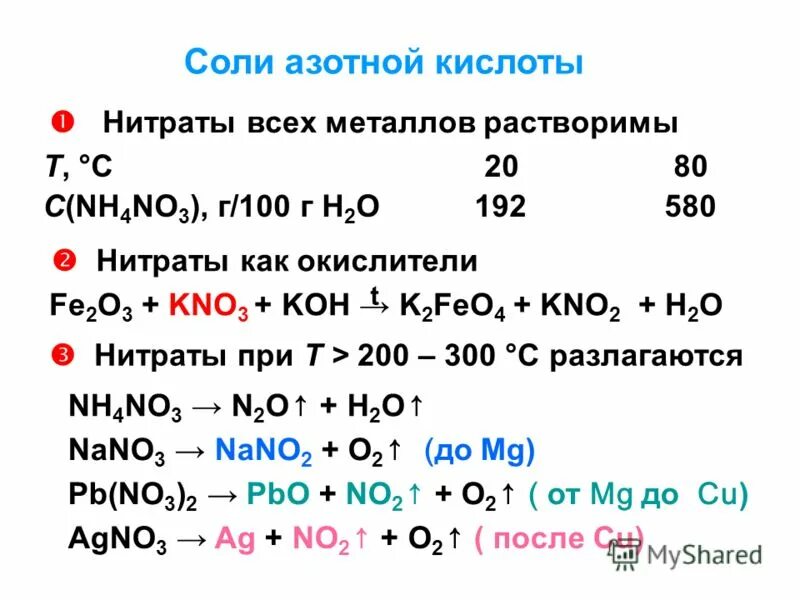 Получение солей азотной кислоты уравнения