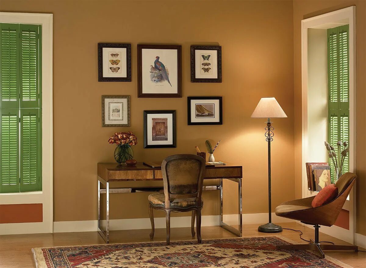 Как выбрать интерьер. Оливковый цвет бенджамин мур. benjamin moore краска mustard. подобрать цвет стен. оливковый цвет в интерьере кабинета.