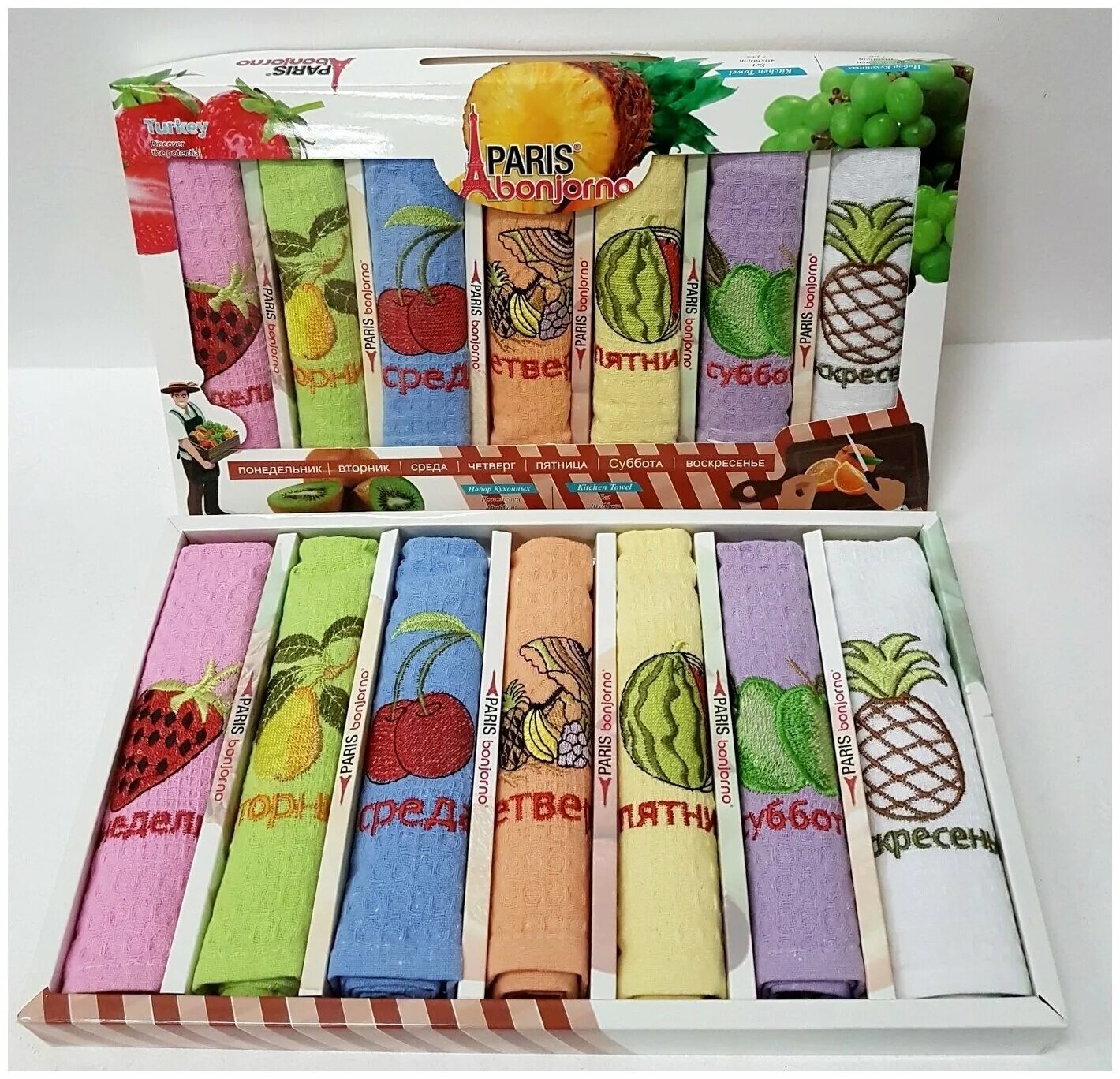 комплект кухонных полотенец неделька. набор полотенец неделька. набор вафельных полотенец baker. комплект полотенец неделька василиса. комплект вафельных полотенец 40х60 (7 шт) неделька оливки karven.