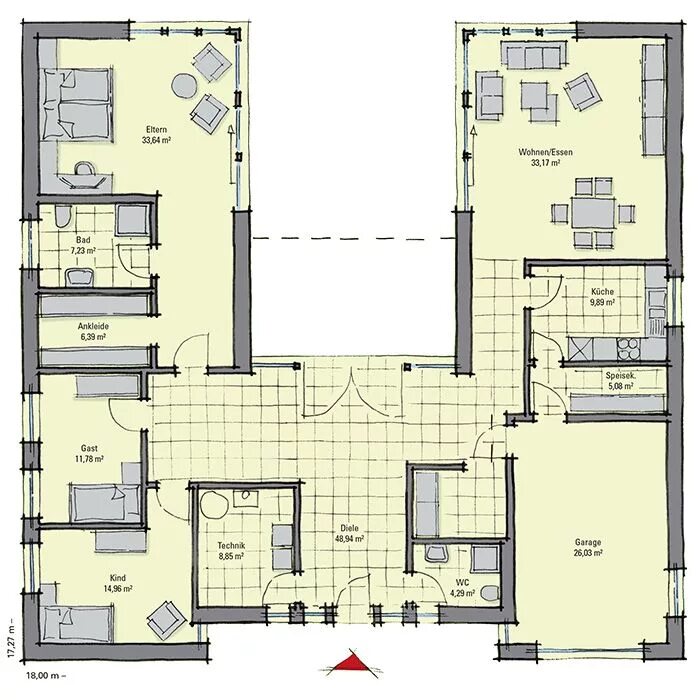Contemporary Style House Plan - 3 Beds 2.5 Baths 2294 Sq/Ft Plan #60-963 U shape
