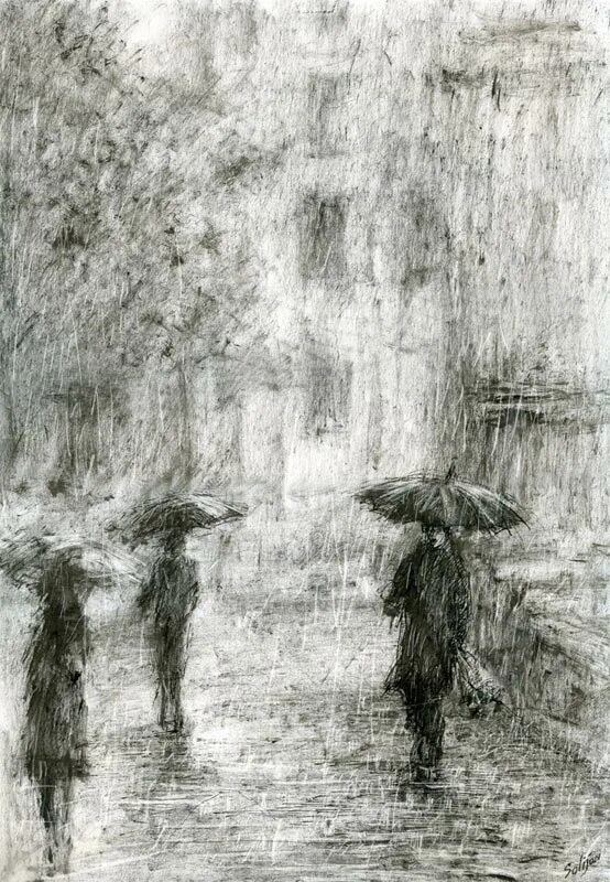 Ливень рисунок карандашом. Пейзаж с человеком карандашом. Дождь рисунок карандашом. Нарисовать дождь. Зарисовки дождя.