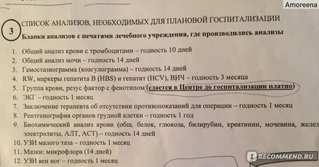 Анализы для плановой операции. Список анализов перед гистероскопией. Список анализов для госпитализации. Список анализов для плановой госпитализации.