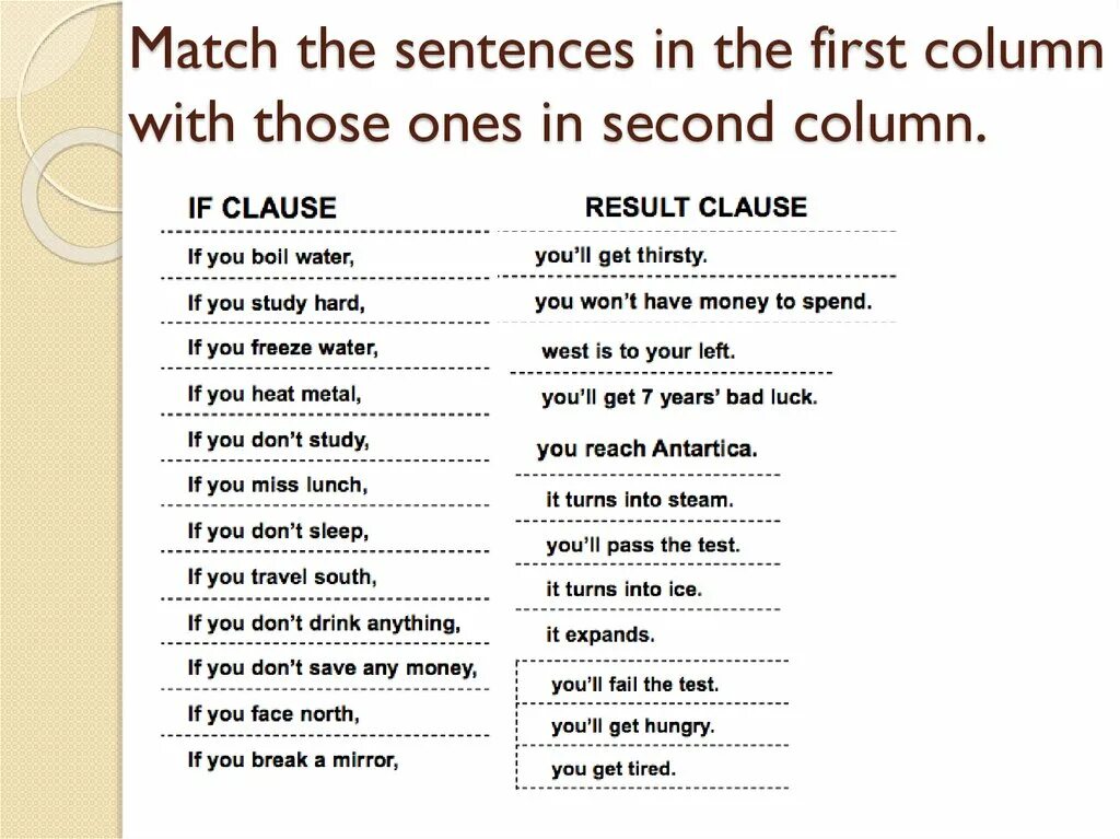 Match the sentences. Match the sentences with the. Match the sentences in the first column with the responses in the second column.. Match the sentences in column a with the ones. The first of these the second