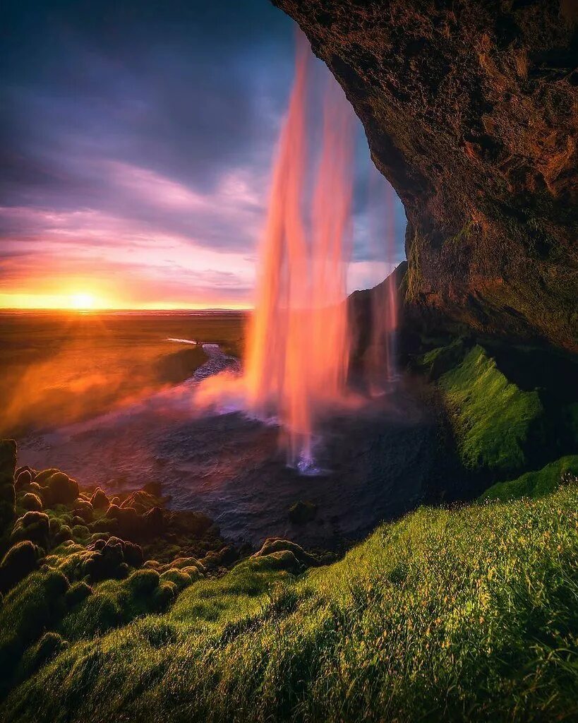 Водопад рассвет. Сельяландсфосс. Исландия. Водопад Сельяландсфосс, Исландия закат. Водопад на закате.
