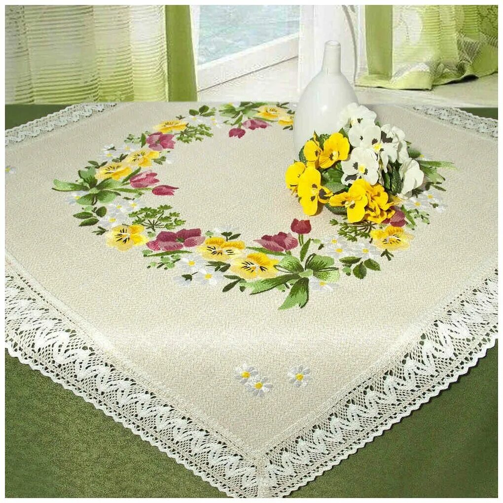 вышить скатерть. Chaefer (германия) скатерть 90х90 см, счетный крест 6776-203. скатерти вышитые в ручнкю. вышить скатерть. наборы для вышивания крестом салфетки скатерти.