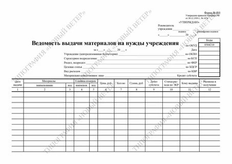 Ведомость канцтовары
