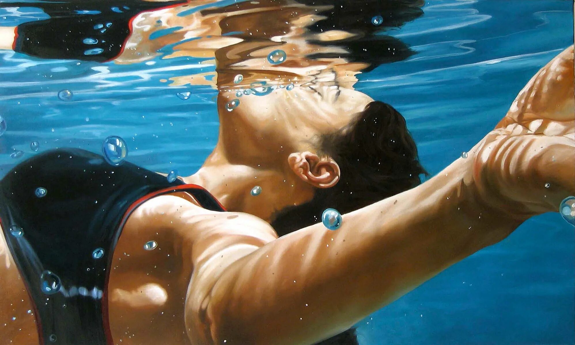 Металл плавает в воде. Реалистическая живопись Eric Zener. Пьер Барраль гиперреализм.