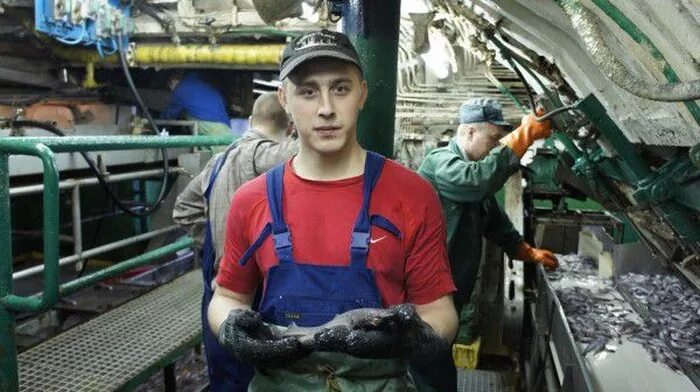 Работа на рыболовном судне вакансии. Матрос обработчик. рабочие на корабле. цех на судне рыболовном. вахта на рыболовном траулере.