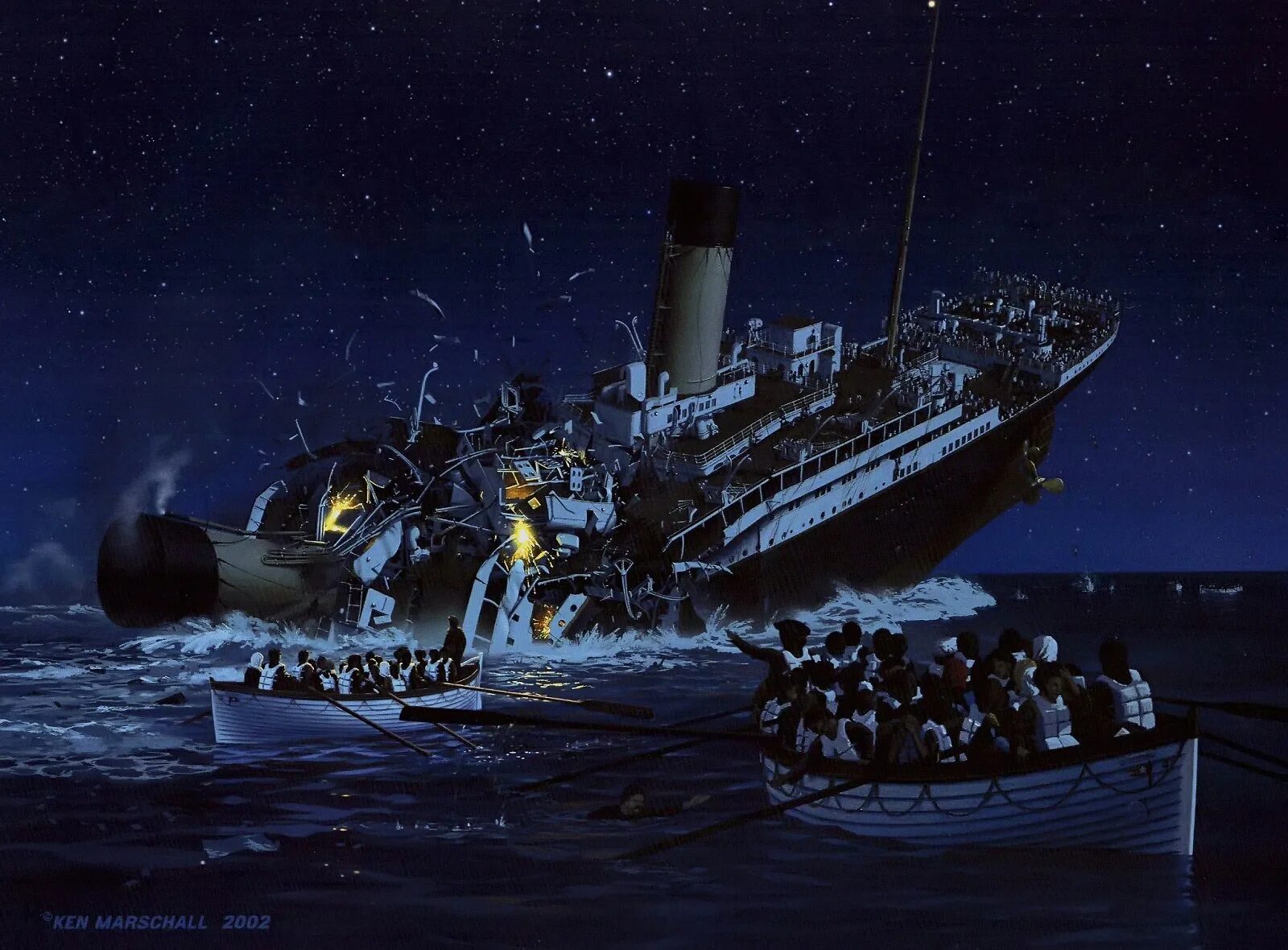 История крушения корабля. Крушение Титаника 1912. Кен Маршалл Титаник. Титаник тонет 1912. Кен Маршалл Титаник картины.